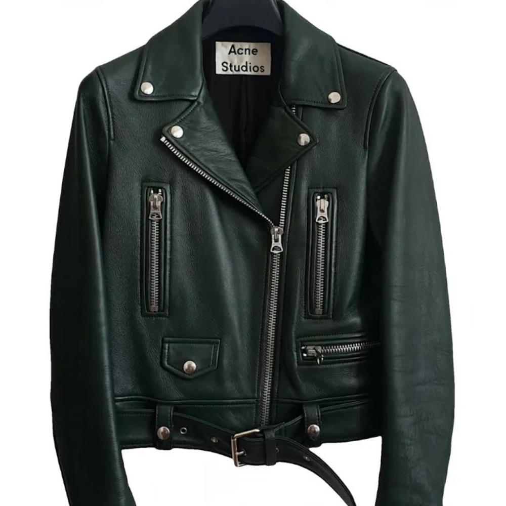 Dark Green Acme Leather Biker Jacket
